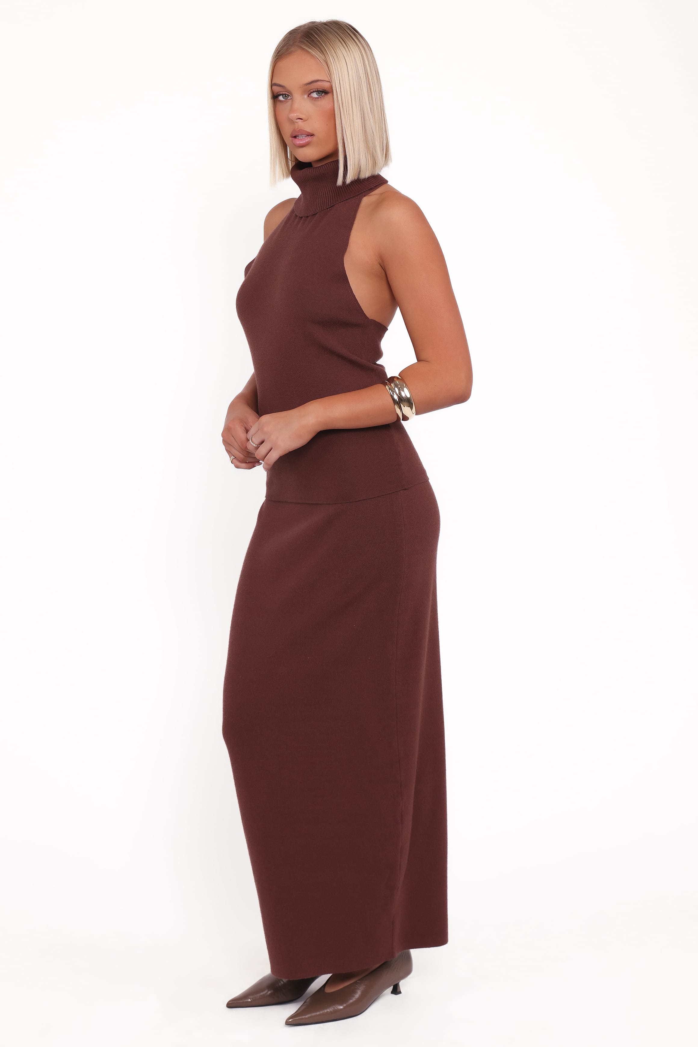 Halley Knit Halter Skirt Set - Brown