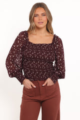 Greta Top - Burgundy Floral