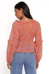 Isolt Tie Front Top - Orange Paisley