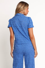 Ksenia Embroidered Tie Top - Cobalt