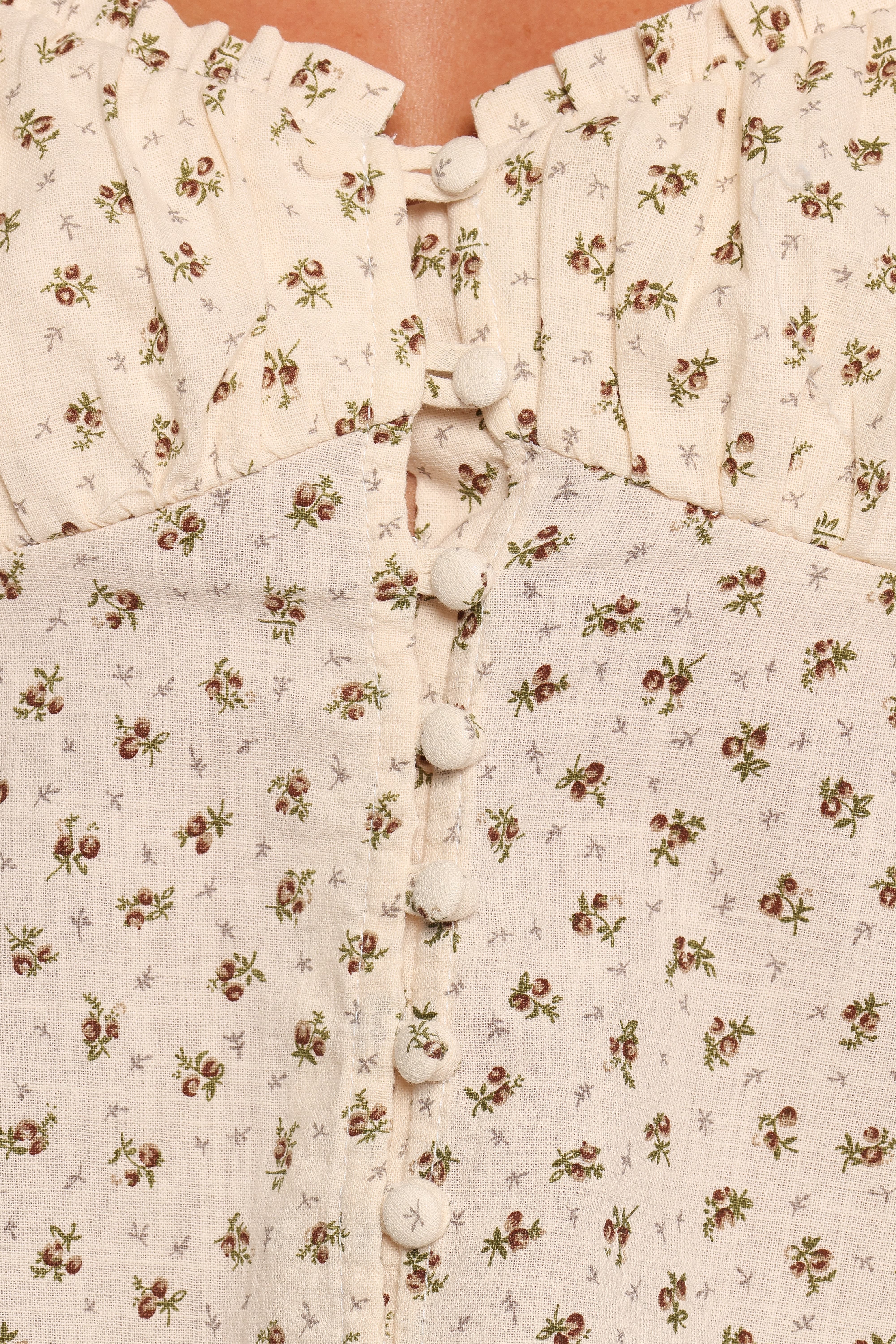 Maud Top - Cream Brown Floral