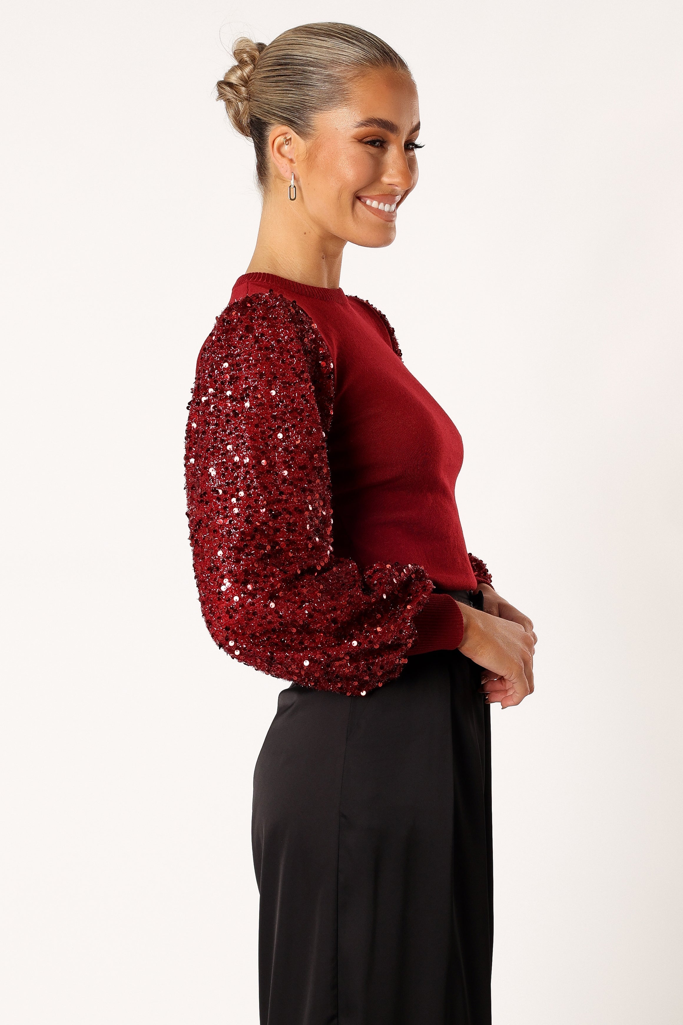Rowan Sequin Sleeve Top - Burgundy