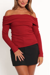 Thomsie Off Shoulder Knit Top - Berry