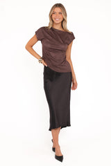 Vaila Faux Suede Off Shoulder Top - Chocolate