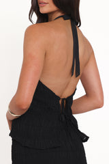 Zafira Textured Halter Top - Black