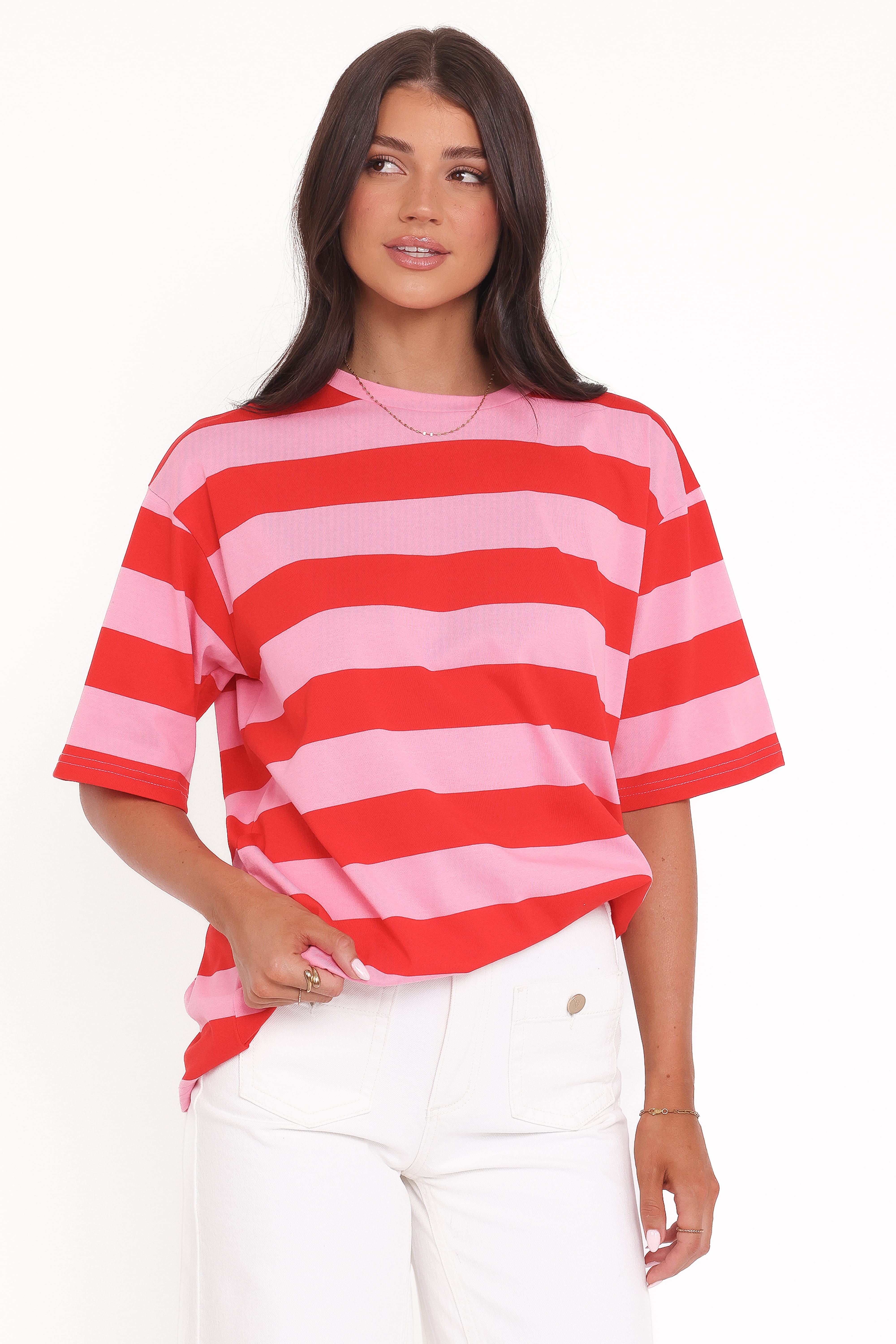 Zestora Tee - Red Pink Stripe