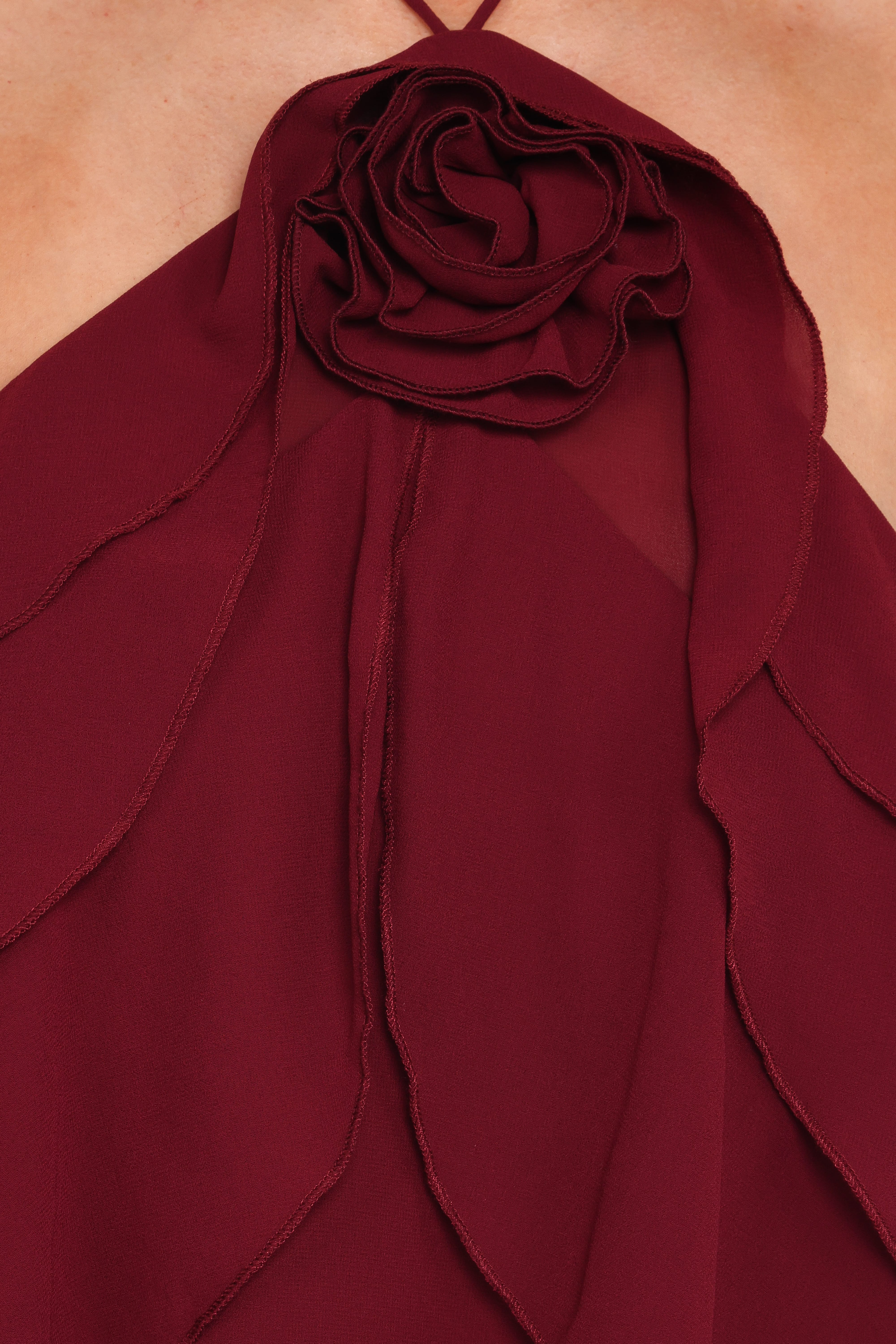 Zorina Halter Neck Chiffon Top - Burgundy
